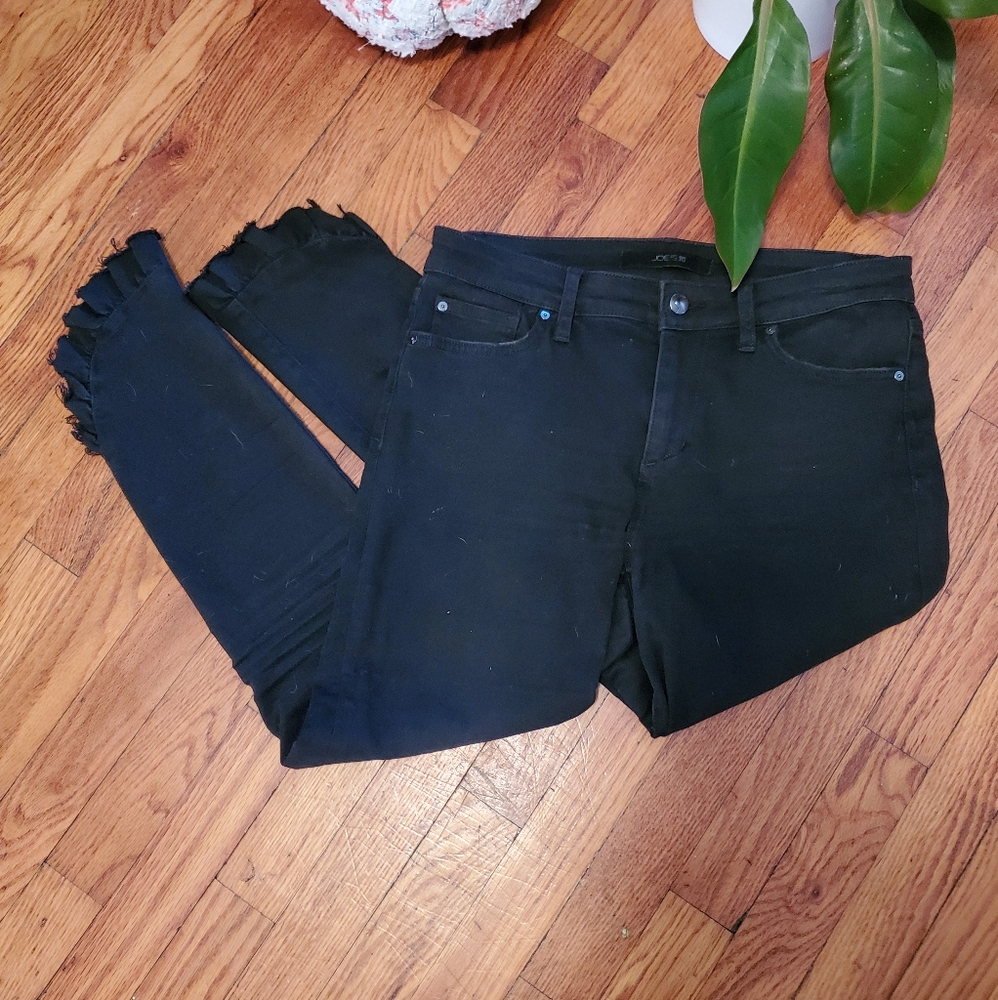 Joe's Jeans Mid Rise Skinny Ankle Black Ruffle
